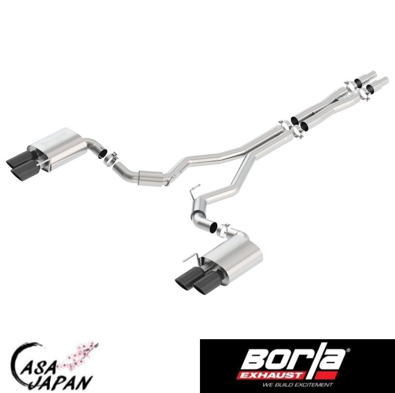 Borla フォード マスタング GT 5.0L 2018~2023年 A/T・M/T RWD 2ドア クーペ 3inchパイプ アクティブバルブ無し S-Type キャットバック マフラー エキゾースト T304ステンレス ブラッククロームチップ ボーラ +BS｜カーサジャパン