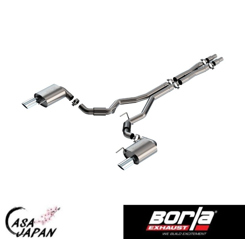 Borla フォード マスタング GT 5.0L V8 クーペ アクティブバルブ無し 出口2本 2024年～ S-Type キャットバック マフラー エキゾースト T304ステンレス ポリッシュチップ ボーラ +BS｜カーサジャパン