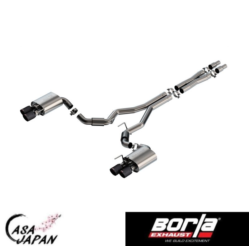 Borla フォード マスタング GT 5.0L V8 クーペ アクティブバルブ付き 出口4本 2024年～ S-Type キャットバック マフラー エキゾースト T304ステンレス カーボンファイバーチップ ボーラ +BS