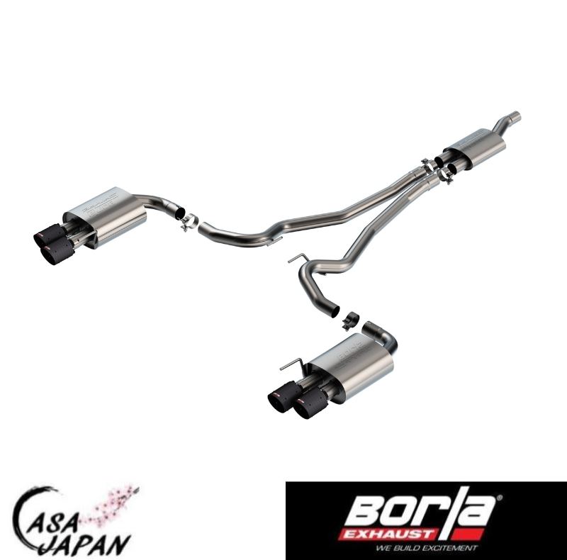 Borla マスタング 2.3L エコブースト AT RWD クーペ・コンバーチブル 出口2本→4本コンバージョン 2024年～ S-Type キャットバック マフラー エキゾースト T304ステンレス カーボンファイバーチップ ボーラ +BS
