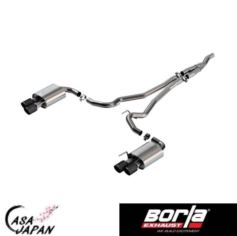 Borla マスタング 2.3L エコブースト AT RWD クーペ・コンバーチブル 出口2本→4本コンバージョン 2024年~ ATAK キャットバック マフラー エキゾースト T304ステンレス カーボンファイバーチップ ボーラ +BS