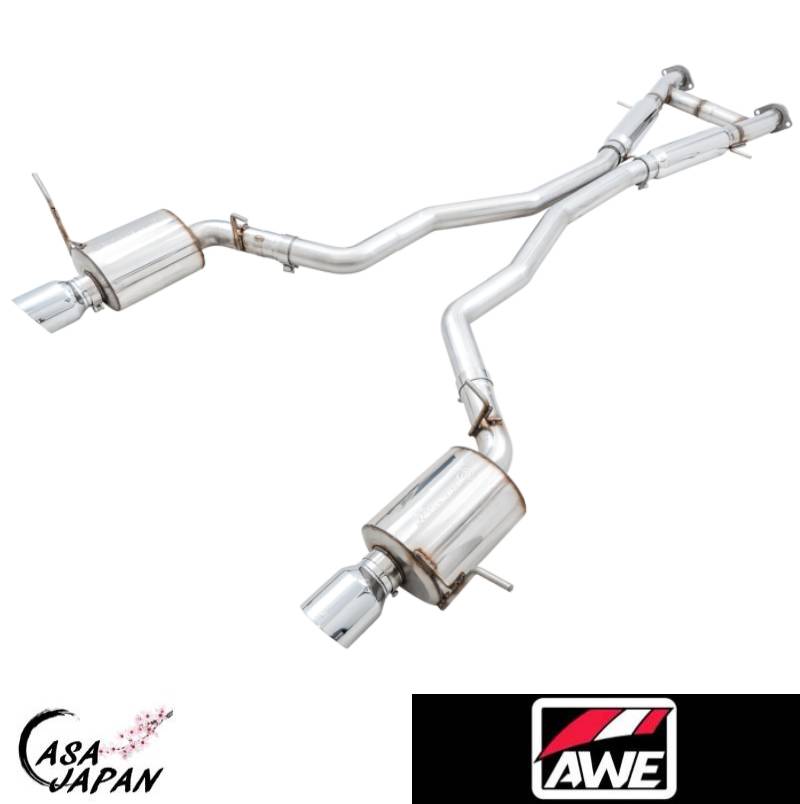 AWE ジープ グランドチェロキー WK2 SRT 6.4L 2014-2021年 トラックホーク 6.2L 2018-2021年 キャットバック　馬力+3hpアップ!! エキゾースト マフラー ステンレス ポリッシュチップ TOURING 税込み！送料込み！AWE チューニング +BS｜カーサジャパン