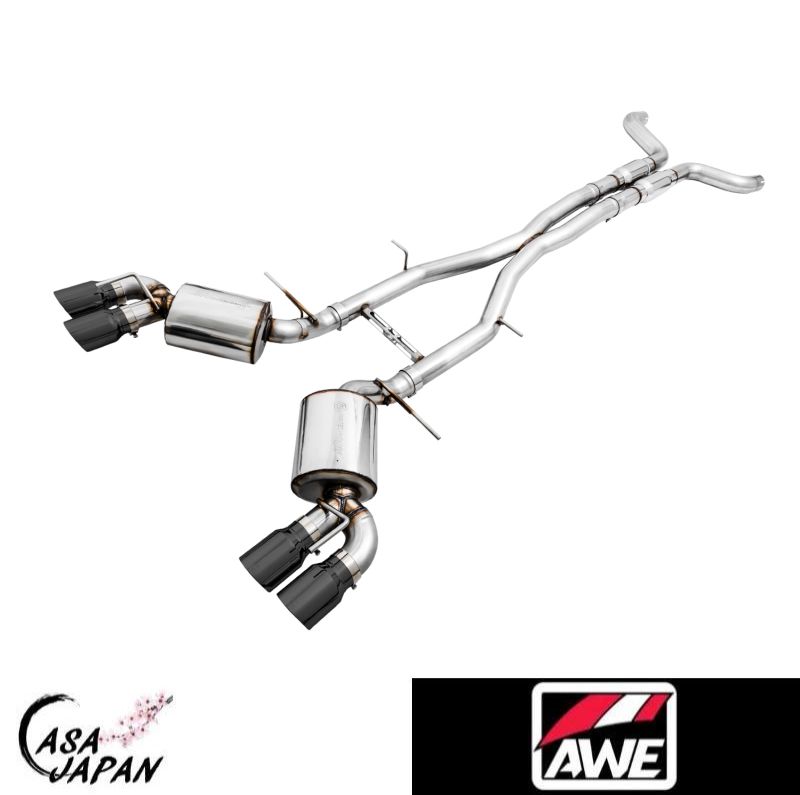 AWE シボレー カマロ SS ZL1 LT1 6.2L チップ４本用 2016年~ レゾネーター付き キャットバック 馬力+11hpアップ!! エキゾースト マフラー ステンレス ブラックチップ TOURING 税込み！送料込み！AWE チューニング +BS｜カーサジャパン