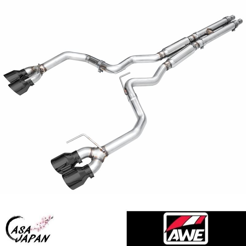 AWE フォード マスタング ダークホース S650 5.0L V8 クーペ RWD 2024年~~ TRACK キャットバック 馬力+8hpアップ!! エキゾースト マフラー ステンレス ブラックチップ バルブ無し 税込み！送料込み！AWE チューニング +BS｜カーサジャパン