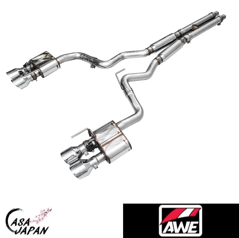 AWE フォード マスタング GT S650 5.0L チップ4本用 2024年~ バルブ付き キャットバック 馬力+12hpアップ!! エキゾースト マフラー ステンレス ポリッシュチップ TOURING SwitchPath 税込み！送料込み！AWE チューニング +BS