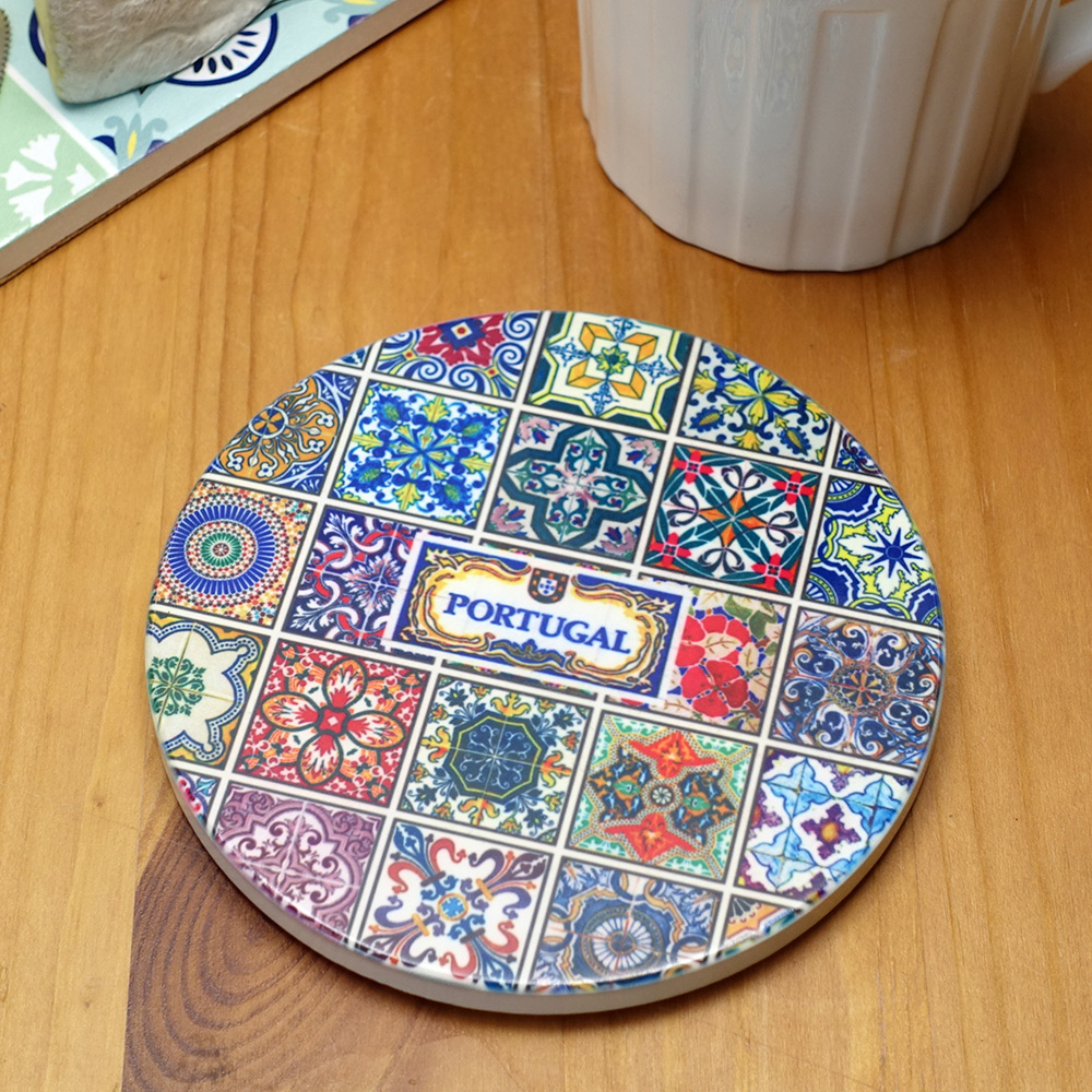 ポルトガル製 コースター 10cm コップ敷き 茶托 アズレージョ 耐熱 地中海 デザイン 青 赤 絵タイル ミニナベシキ ブルー  テーブルウエア タイル トリベット お土産 メール便配送 pmc-c1707 ヨーロッパインテリア カサピース