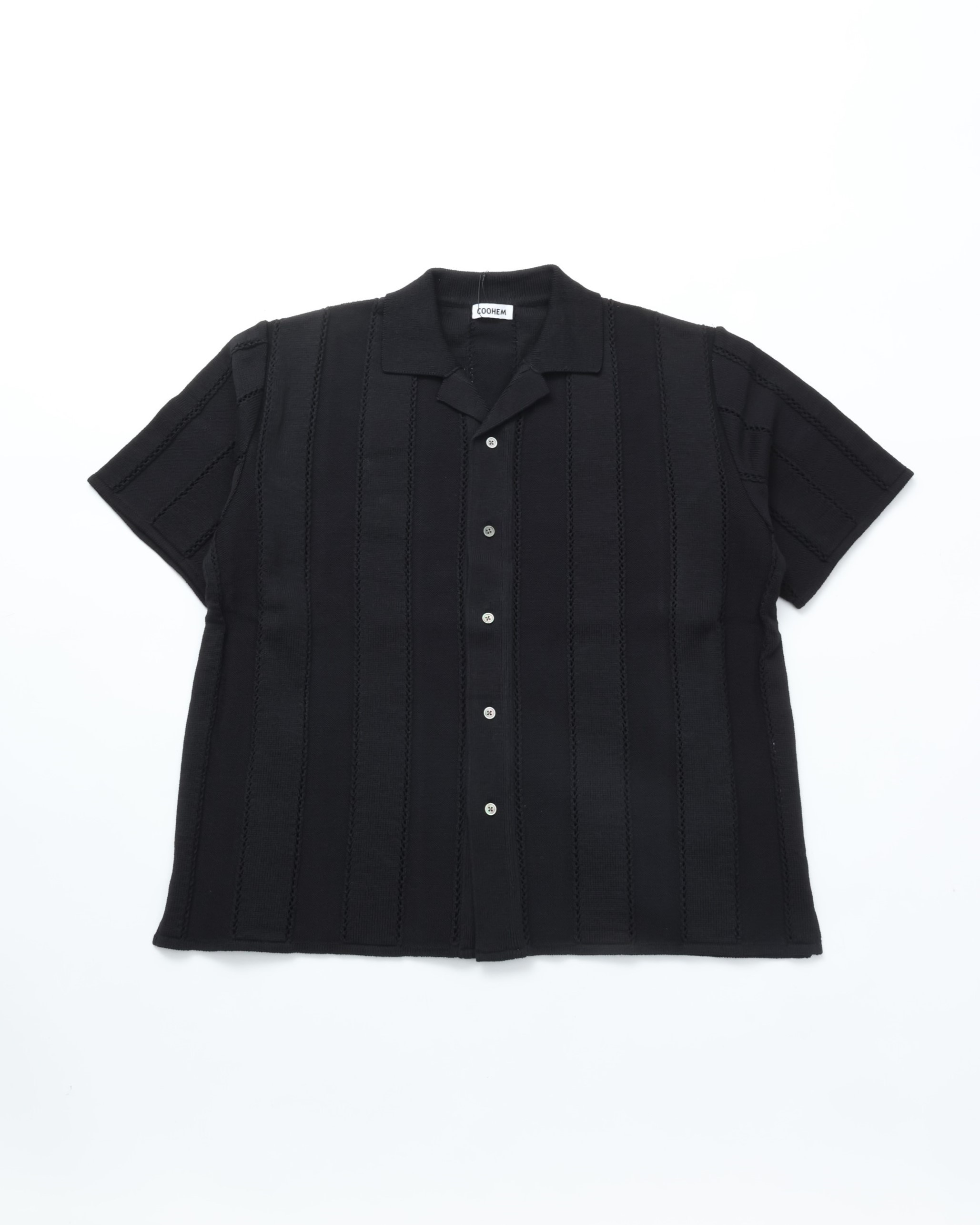 COOHEM / LINKS STRIPE KNIT S/T BLACK コーヘン リンクスストライプ 半袖ニットシャツ サマーニット｜CASDAY