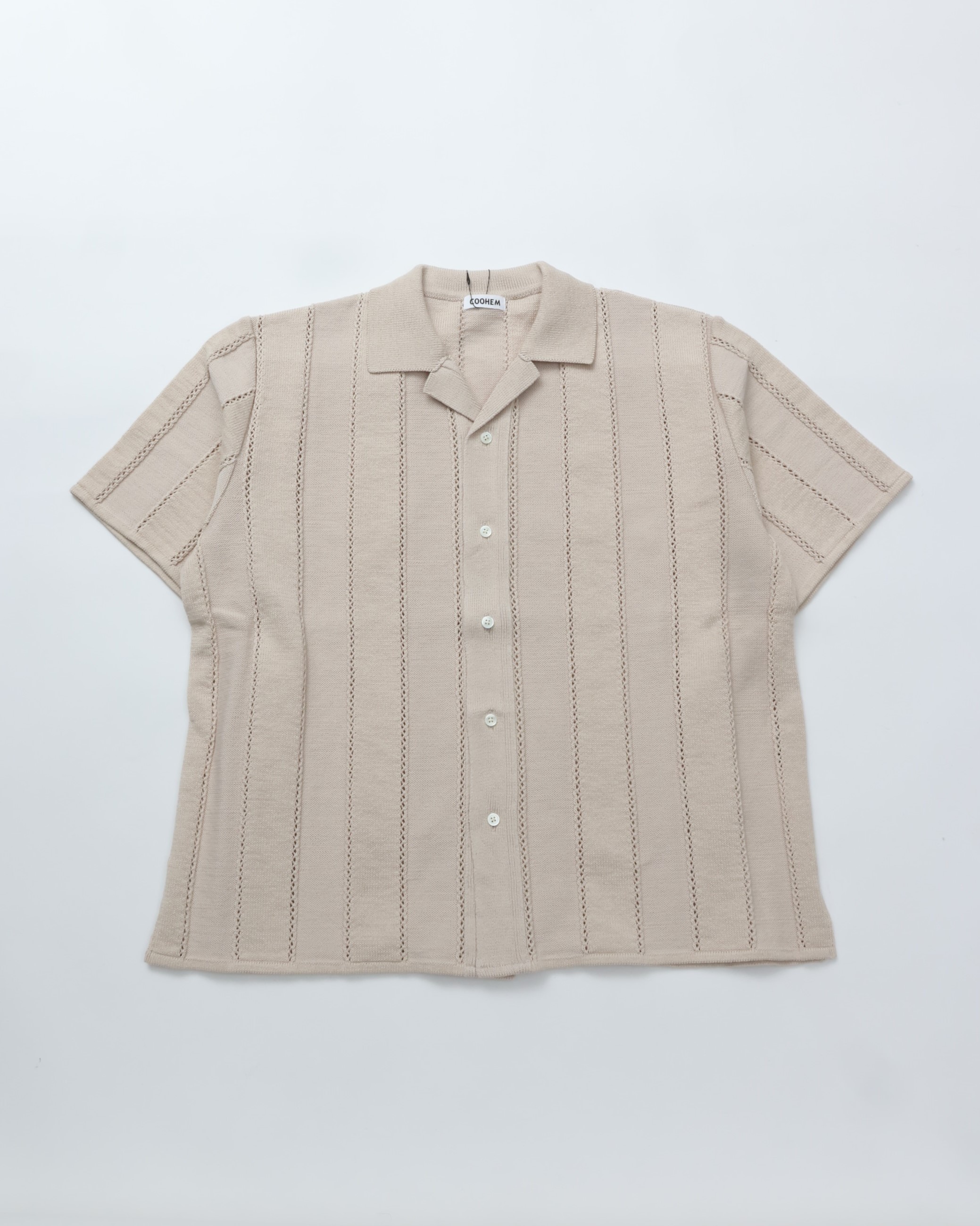 COOHEM / LINKS STRIPE KNIT S/T ECRU コーヘン リンクスストライプ 半袖ニットシャツ サマーニット|CASDAY