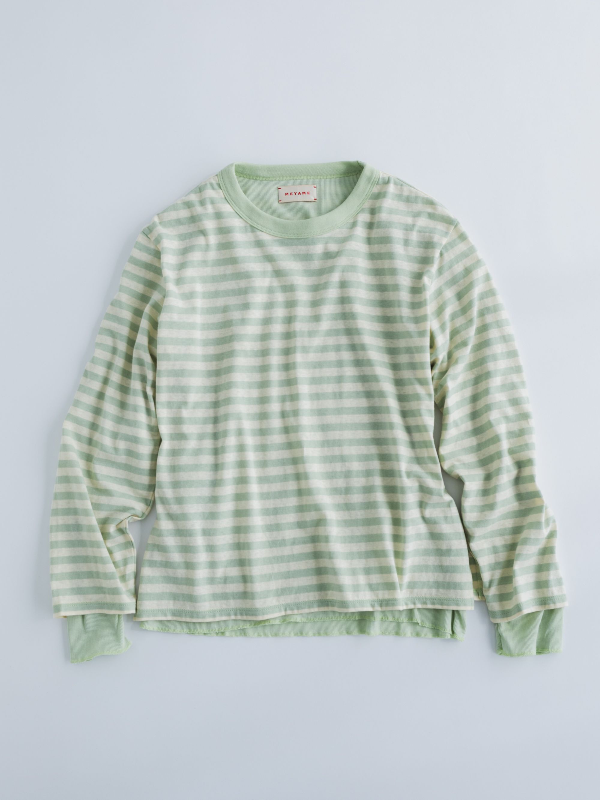 MEYAME メヤメ BORDER DOUBLE LONG SLEEVE TEE GREEN ボーダー ダブル スリーブ ティー プルオーバー