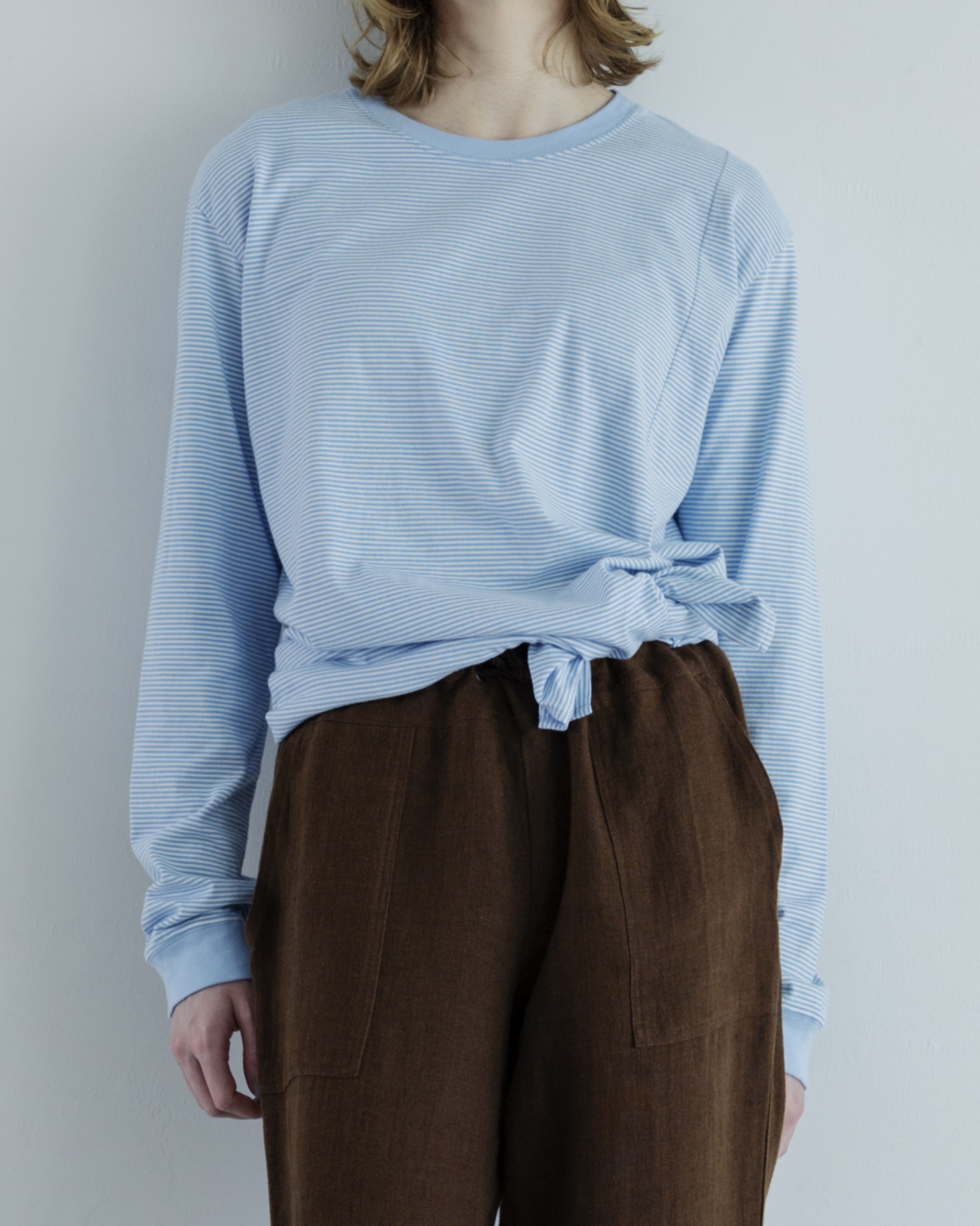 MEYAME メヤメ BORDER SLIT LONG SLEEVE TEE BLUE ボーダー スリット ロングスリーブ ティー