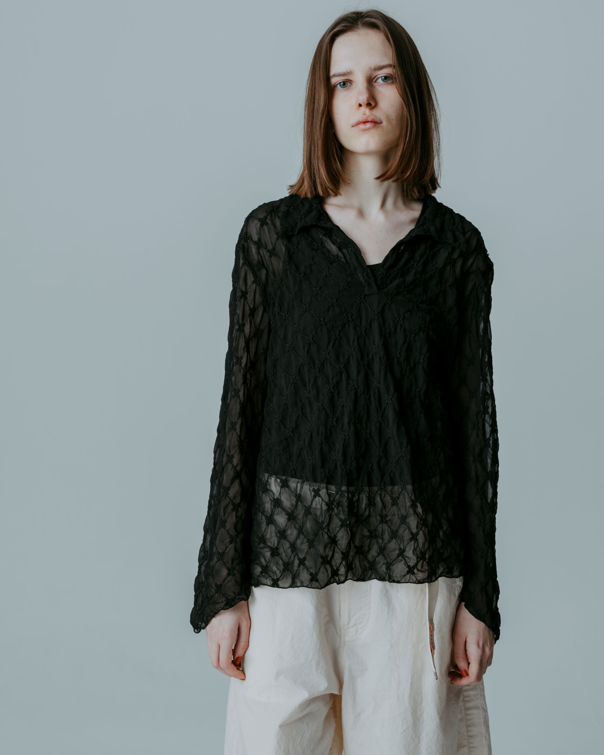 MEYAME メヤメ LACE SKIPPER BLOUSE MEY-2418 BLACK スピード競技旗がしら トップ