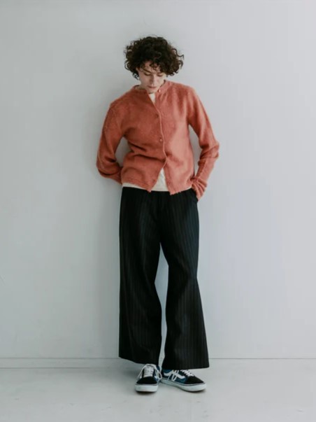 MEYAME メヤメ MERINO WOOL STRIPE SIDE LINE WIDE PANTS BLACK メリノウール ストライプサイドラインワイドパンツ