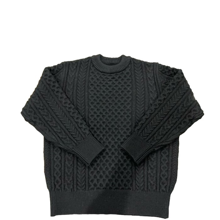 Yonetomi / REBORN WOOL ARAN KNIT P/O 14 BLACK ヨネトミニューベーシック COUPON散り散り中