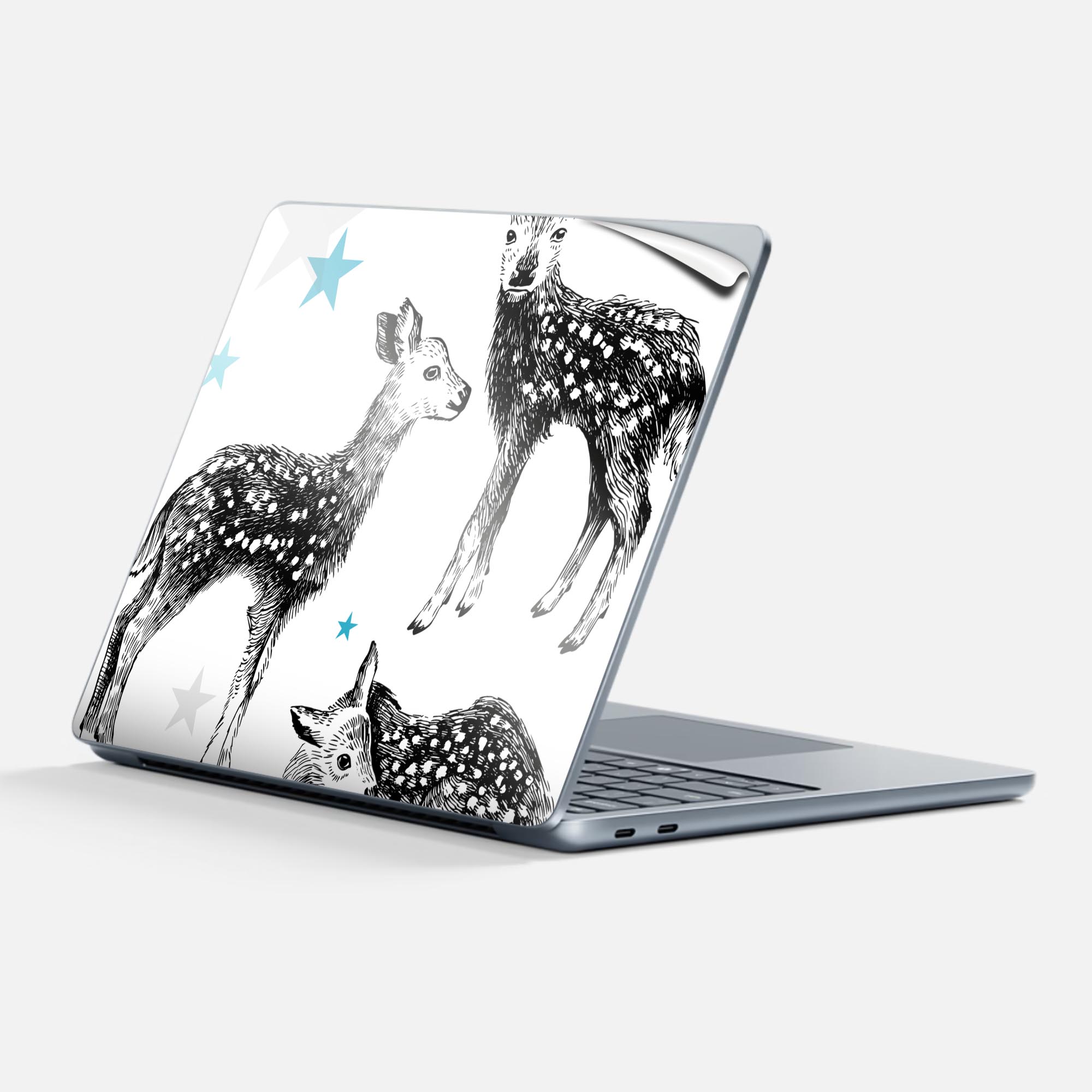 Surface Laptop 第7世代 13 インチ 用 スキンシール 全面スキンシール フル 背面 底 ステッカー 保護シール キャラクター かわいい 014496 バンビ 星 動物画像