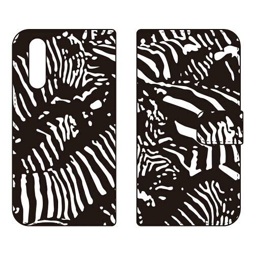 手帳型スマートフォンケース Zebra camo ブラック design by ROTM Xperia 10 IV SOG07 SO-52C A202SO XQ-CC44 SECOND SKIN ケース カバー スマホケース 送料無料 耐衝撃 プリント 保護 衝撃吸収