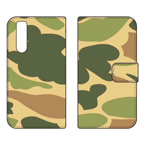 手帳型スマートフォンケース ウッドランド迷彩 design by ROTM Xperia 10 V SOG11 SO-52D A302SO XQ-DC44 SECOND SKIN ケース カバー スマホケース 送料無料 耐衝撃 プリント 保護 衝撃吸収