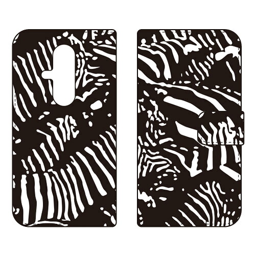 手帳型スマートフォンケース Zebra camo ブラック design by ROTM らくらくスマートフォン F-53E SECOND SKIN ケース カバー スマホケース 送料無料 耐衝撃 プリント 保護 衝撃吸収