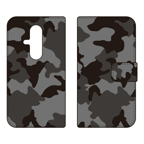 手帳型スマートフォンケース 「迷彩モノトーン」 らくらくスマートフォン F-53E SECOND SKIN ケース カバー スマホケース 送料無料 耐衝撃 プリント 保護 衝撃吸収