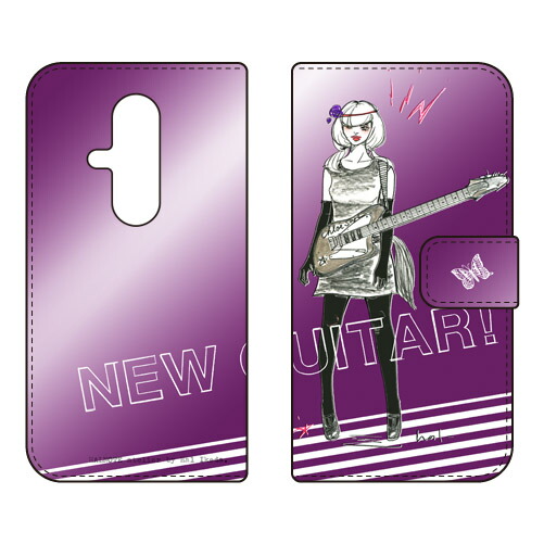 手帳型スマートフォンケース 池田ハル 「New Guitar パープル」 らくらくスマートフォン F-53E SECOND SKIN ケース カバー スマホケース 送料無料 耐衝撃 プリント 保護 衝撃吸収