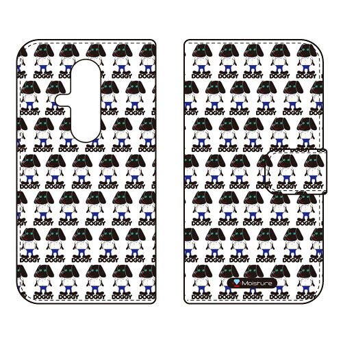 手帳型スマートフォンケース Moisture 「Doggy Runnin Pattern」 らくらくスマートフォン F-53E SECOND SKIN ケース カバー スマホケース 送料無料 耐衝撃 プリント 保護 衝撃吸収