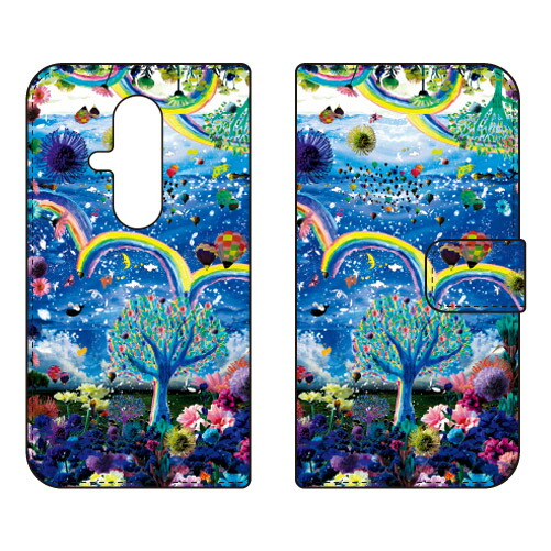 手帳型スマートフォンケース 「祝福の花園」 らくらくスマートフォン F-53E ケース カバー スマホケース 送料無料 耐衝撃 プリント 保護 衝撃吸収