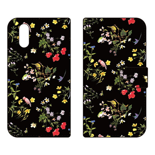 手帳型スマートフォンケース SINDEE 「Natural Flower (ブラック)」 シンプルスマホ6 A201SH SECOND SKIN ケース カバー スマホケース 送料無料 耐衝撃 プリント 保護 衝撃吸収