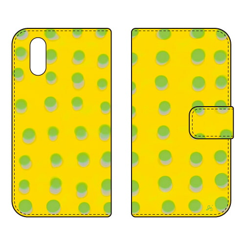 手帳型スマートフォンケース オブチジン 「dot series イエロー」 シンプルスマホ6 A201SH SECOND SKIN ケース カバー スマホケース 送料無料 耐衝撃 プリント 保護 衝撃吸収