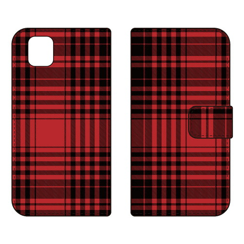 手帳型スマートフォンケース 「トラッドチェック レッド」 かんたんスマホ3 A205KC SECOND SKIN ケース カバー スマホケース 送料無料 耐衝撃 プリント 保護 衝撃吸収