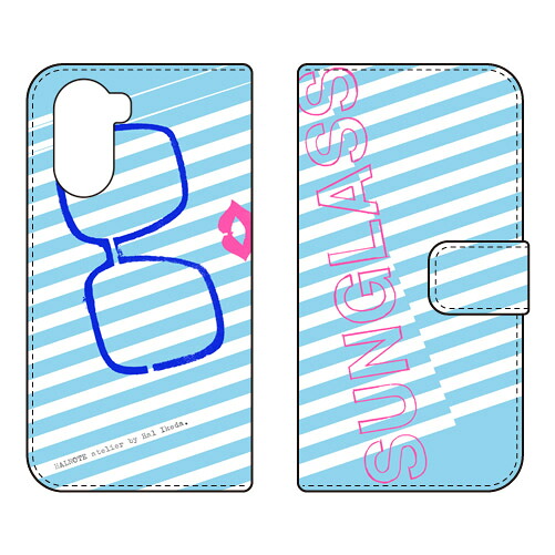 手帳型スマートフォンケース 池田ハル 「Sunglass ブルー」 Libero 5G IV A302ZT SECOND SKIN ケース カバー スマホケース 送料無料 耐衝撃 プリント 保護 衝撃吸収
