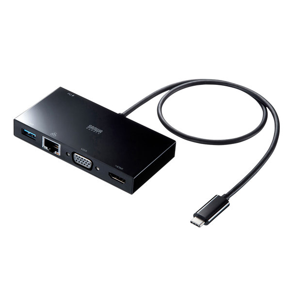 【送料無料】 SANWA SUPPLY（サンワサプライ） USB Type-Cモバイルドッキングステーション USB-3TCH30BK ディスプレイケーブル 面ファスナー 机 固定 Type-Cコネクタ パソコン LANポート 変換アダプタ内蔵 有線LAN ギガビットLAN HDMIディスプレイ 増設
