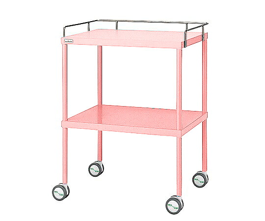 カラフル回診車 手摺付 ピンク 616×450×842mm