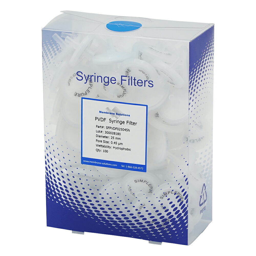シリンジフィルター（疎水性）PVDF φ25mm/φ0.45μm 1箱（100個入）｜液晶保護フィルムとカバーケース卸
