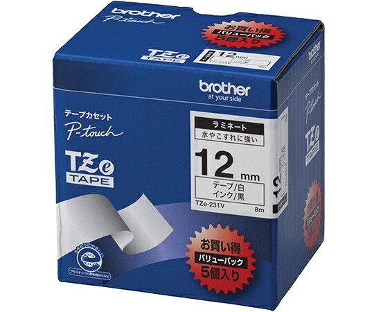 ピータッチ ラミネートテープ 幅12mm（黒文字/白/お得5本パック）