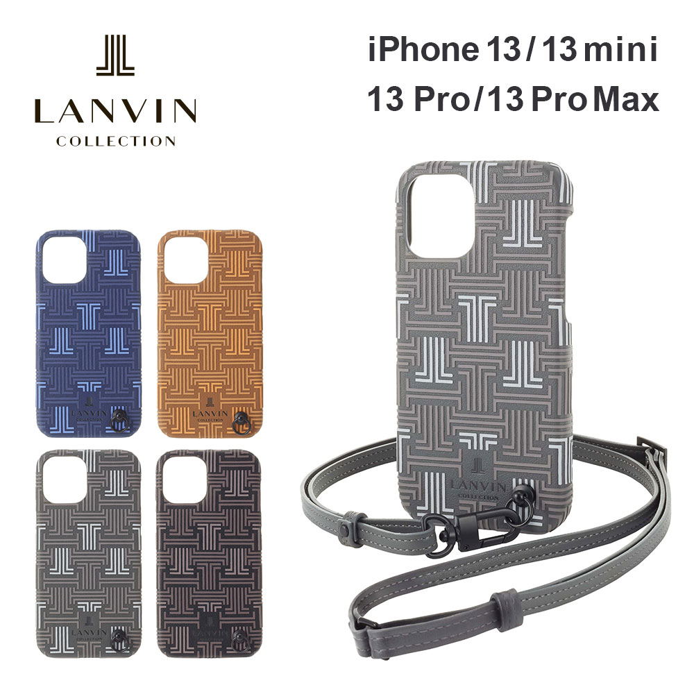 【正規代理店】 ランバン コレクション iPhone13 13mini 13pro 13promax ケース LANVIN COLLECTION Shell Case Signature with Neck Strap メンズ 男性 スマホケース ブランド プロ ネックストラップ ギフト