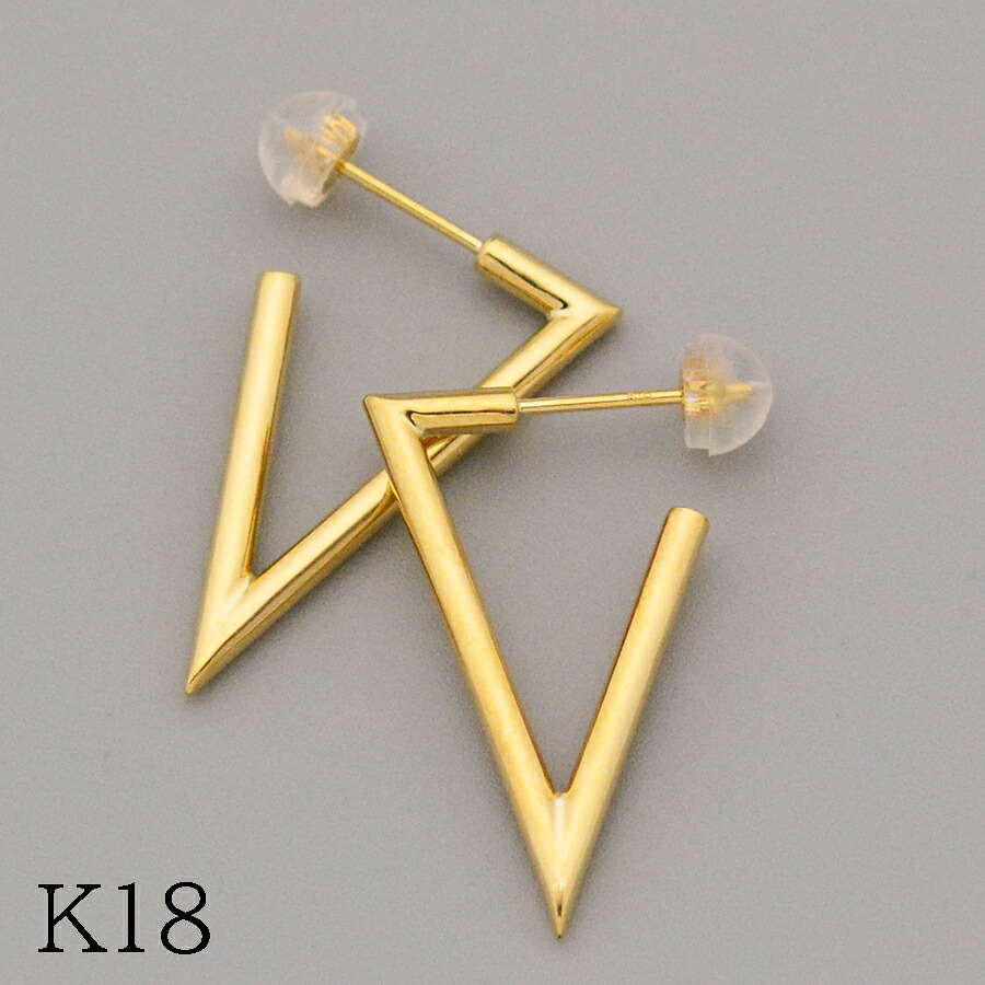トライアングルセミフープピアス K18イエローゴールド25mm