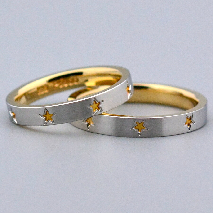 エイトスターコンビペアリングpt900+K18 プラチナイエローゴールドマリッジリング結婚指輪 2本製作