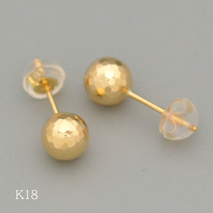 ラウンドカットミラーボールピアス6mm K18イエローゴールド丸玉ピアス18K｜CASHO