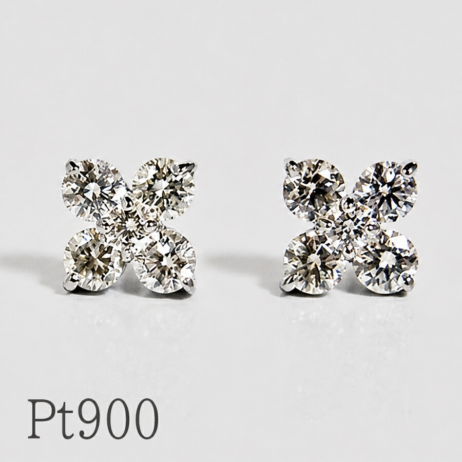 Pt900 ダイヤモンド ピアス フラワークロス 0.40ct プラチナ レディース 花 クロス 5石 スタッドピアス|CASHO