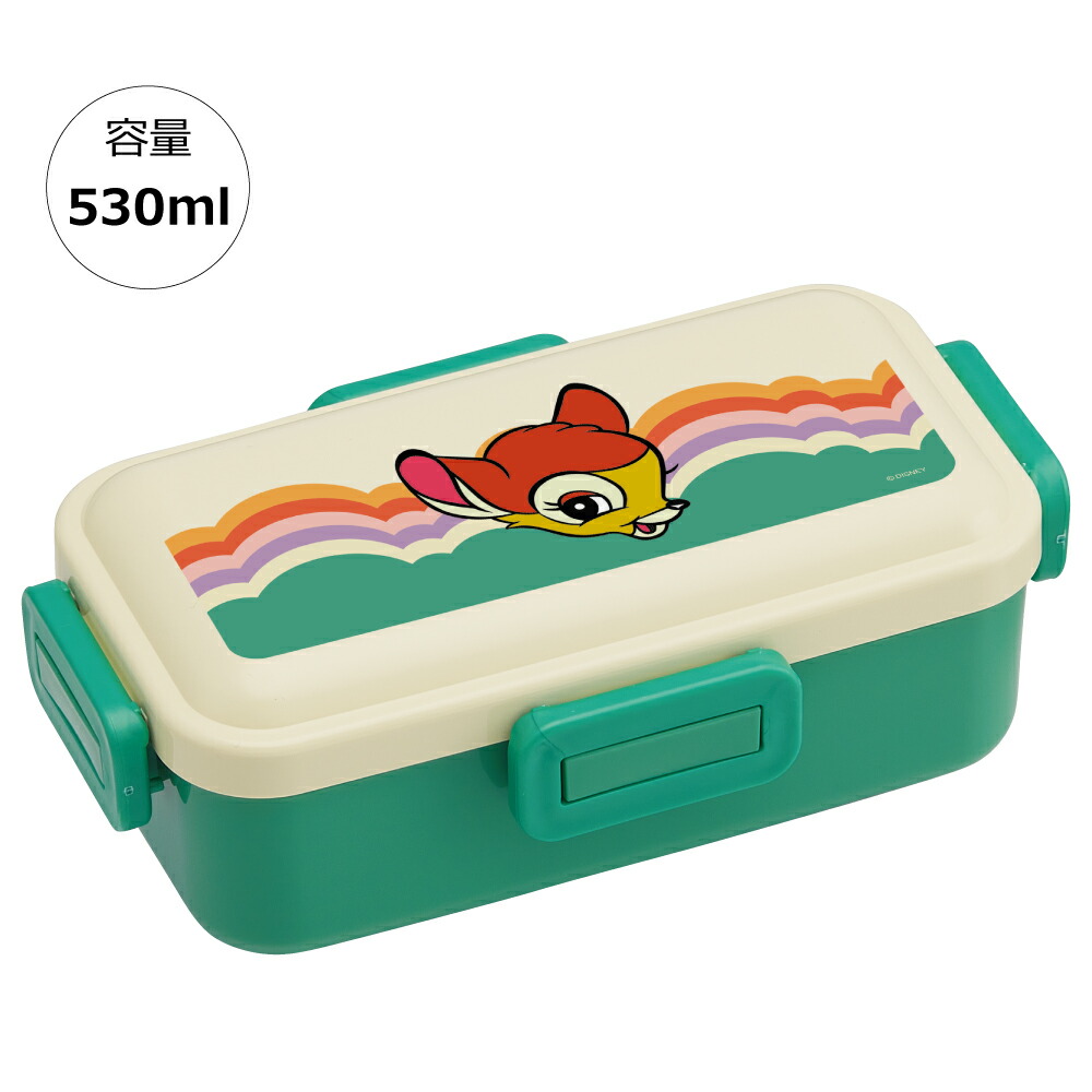 弁当箱 大人 一段 仕切り 食洗機 レンジ 対応 抗菌 日本製 容量 530ml スケーター PFLB6AG ランチボックス ロック【レディース 4点ロック お弁当箱 ドーム型 1段 漏れない 食洗機OK ディズニー レトロ バンビ】画像