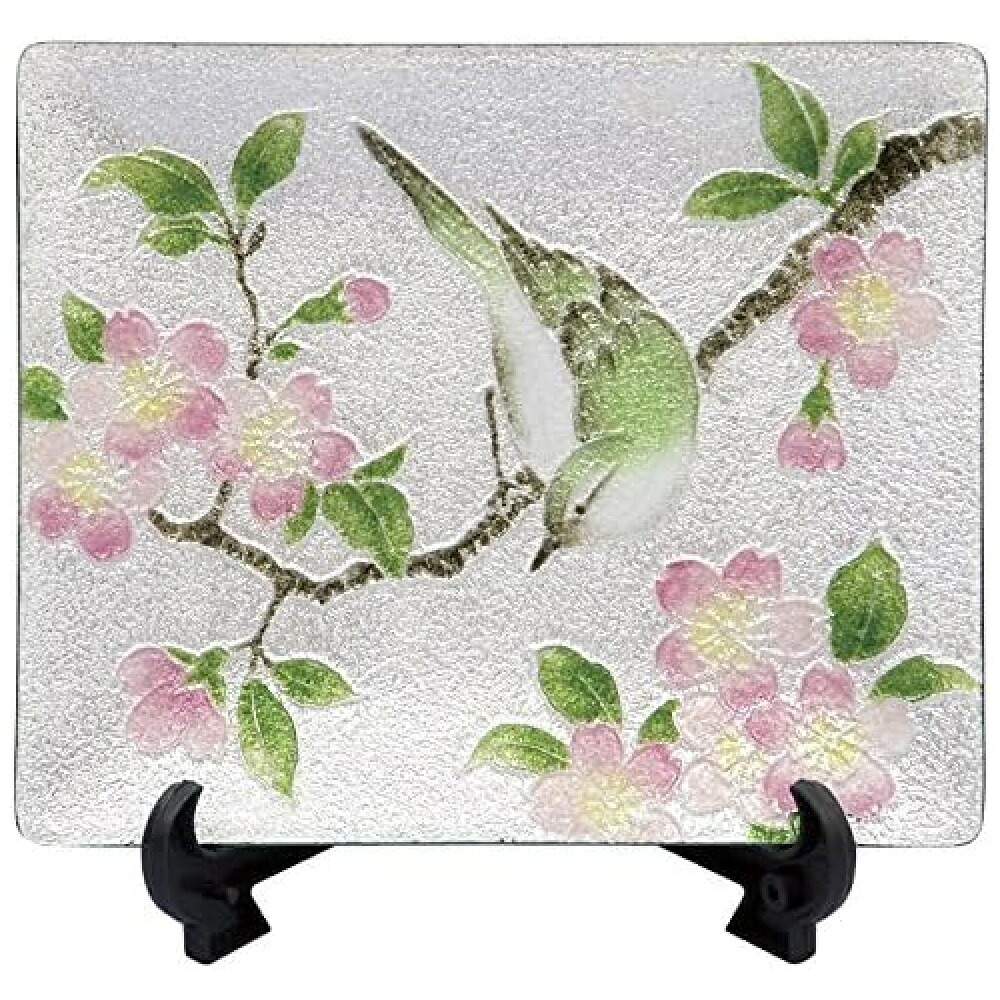七宝焼き 四季の詩 飾皿 桜にウグイス (縦100mm×横120mm)|虹八-Kohya-