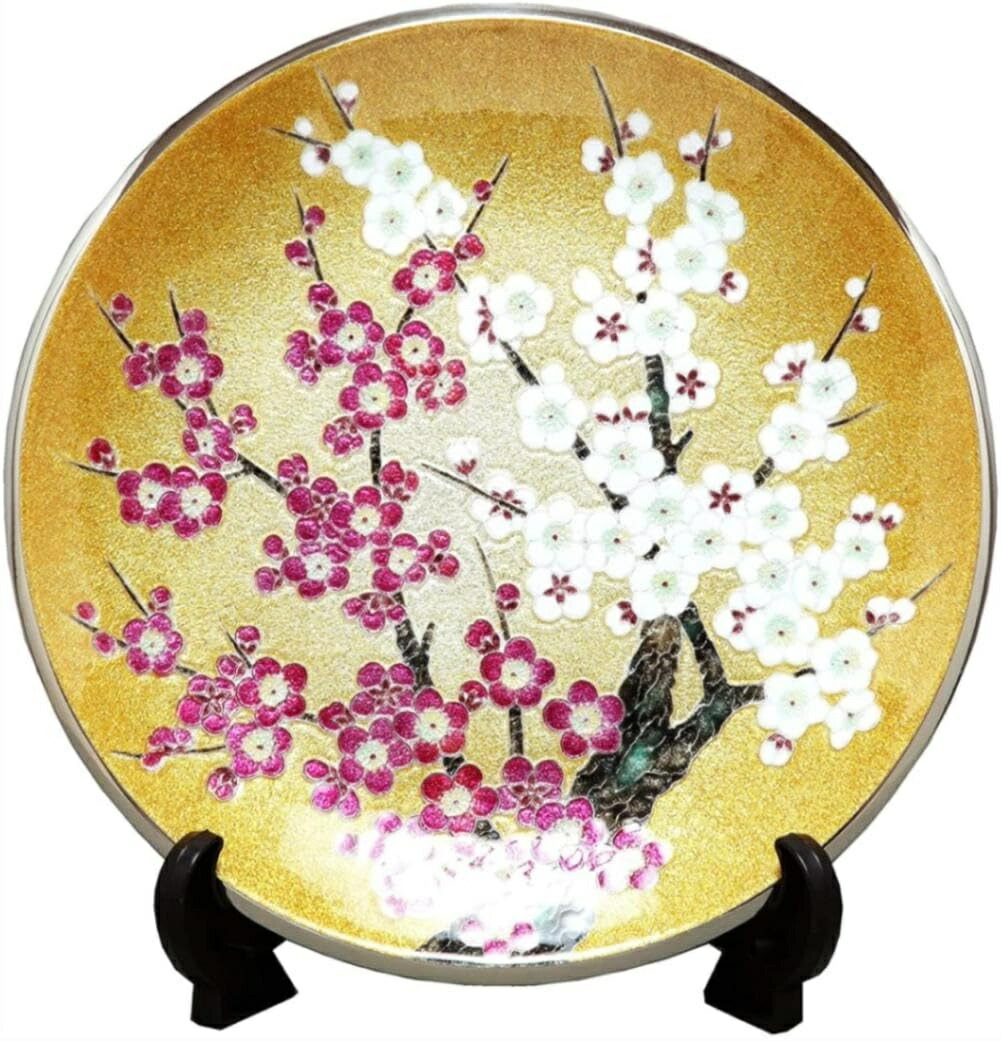 七宝焼き 紅白梅 飾皿 丸形 9 (直径270mm)