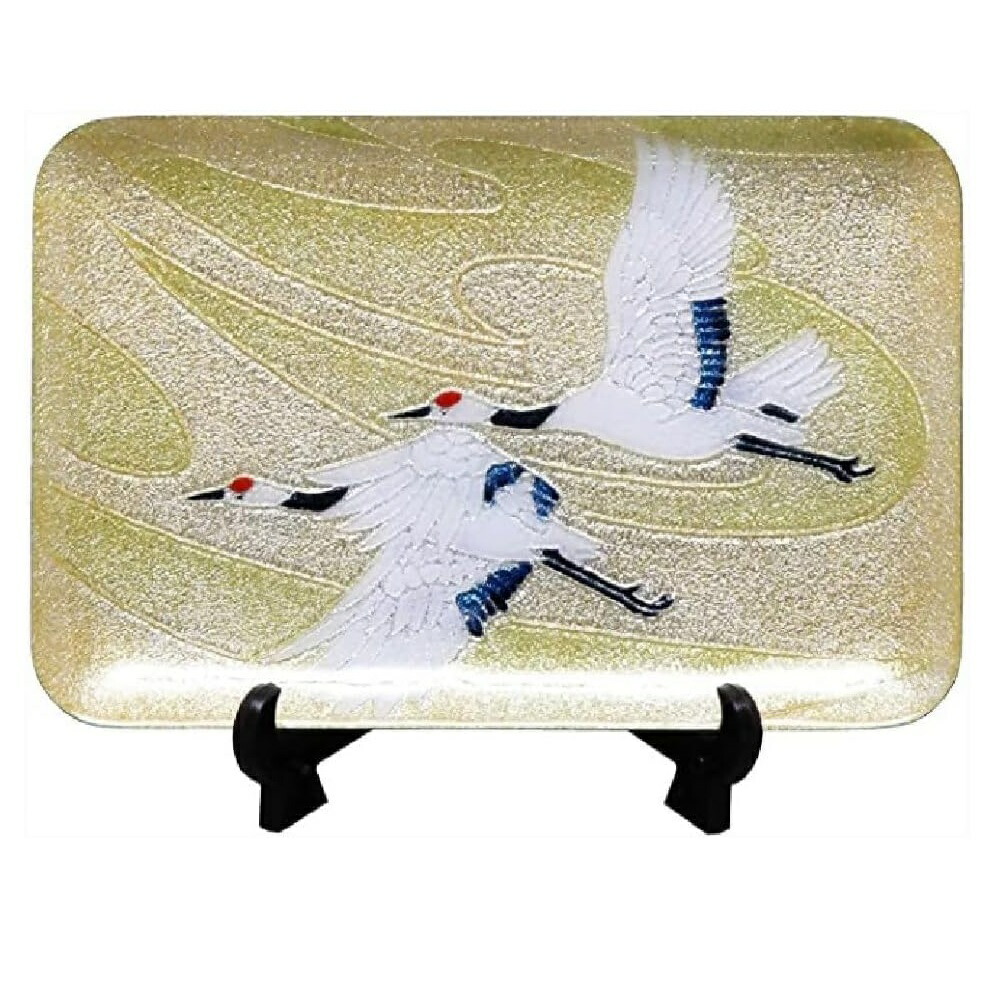 七宝焼き 新双鶴 飾皿 46 (縦120mm×横180mm)