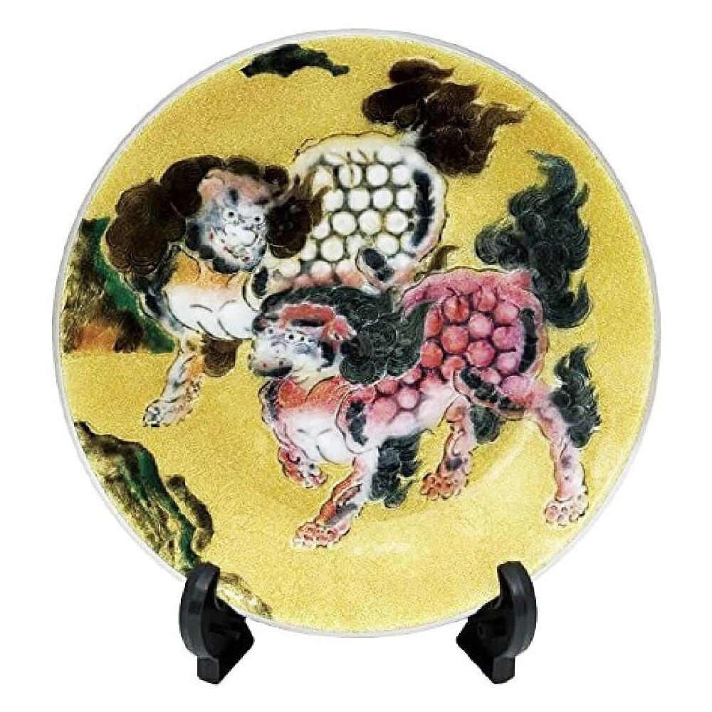 七宝焼き 狩野永徳 唐獅子 飾皿 丸形 8 (直径240mm)
