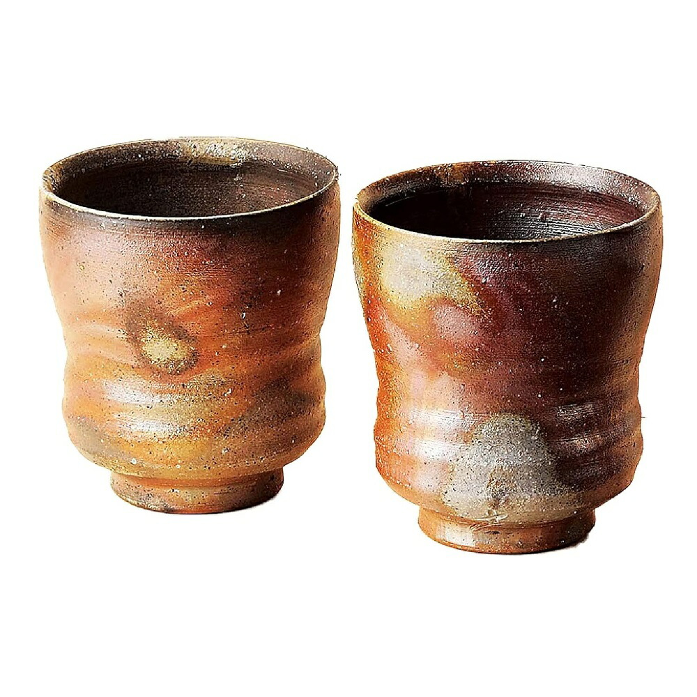 備前焼 ひだすき 陶器 湯飲み 2個セット 備前緋だすき 湯呑 2個 木箱入り[ 備前焼 緋襷 ] 湯のみ 工芸品