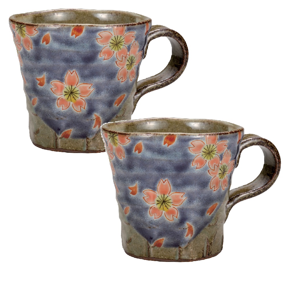 日本の伝統工芸品【九谷焼】マグカップ 桜 岡田絹代(2客組)