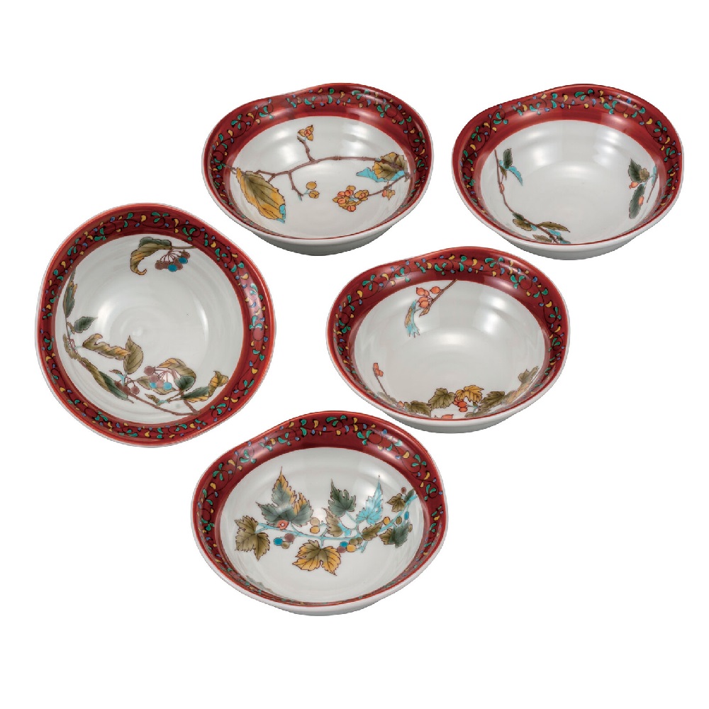 日本の伝統工芸品【九谷焼】4.2号小鉢揃 木の実絵変り（5客組）