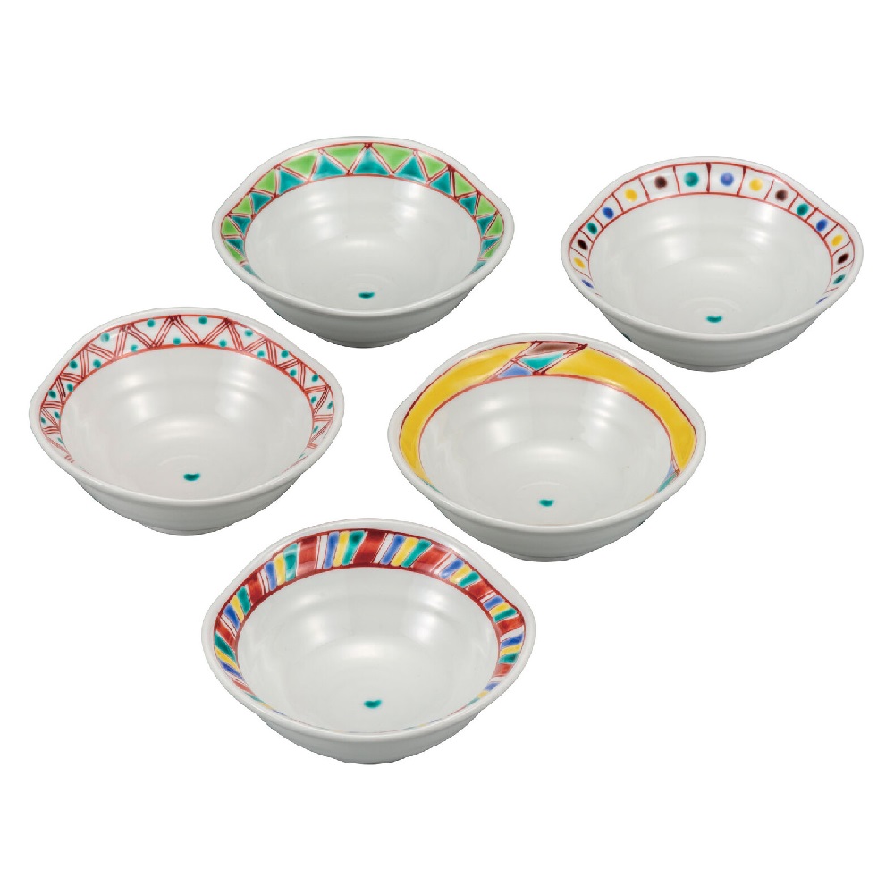 日本の伝統工芸品【九谷焼】4.2号小鉢揃 色絵絵変り（5客組）