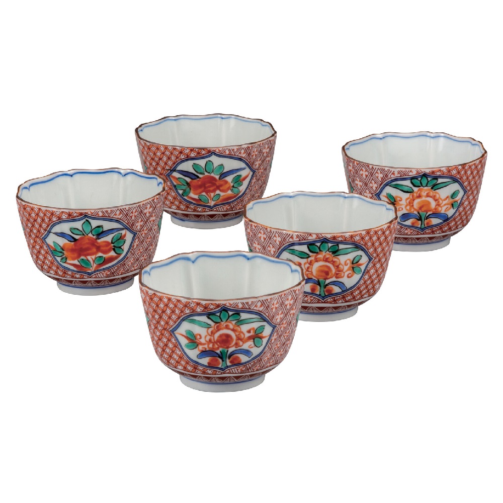 日本の伝統工芸品【九谷焼】3号小鉢揃 赤絵（5客組）