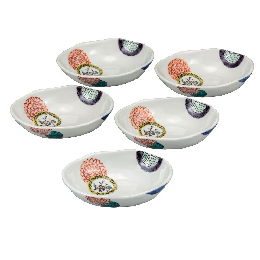 日本の言い慣わし芸術品【九谷焼】5.5号小鉢揃 彩画丸紋（5客組）