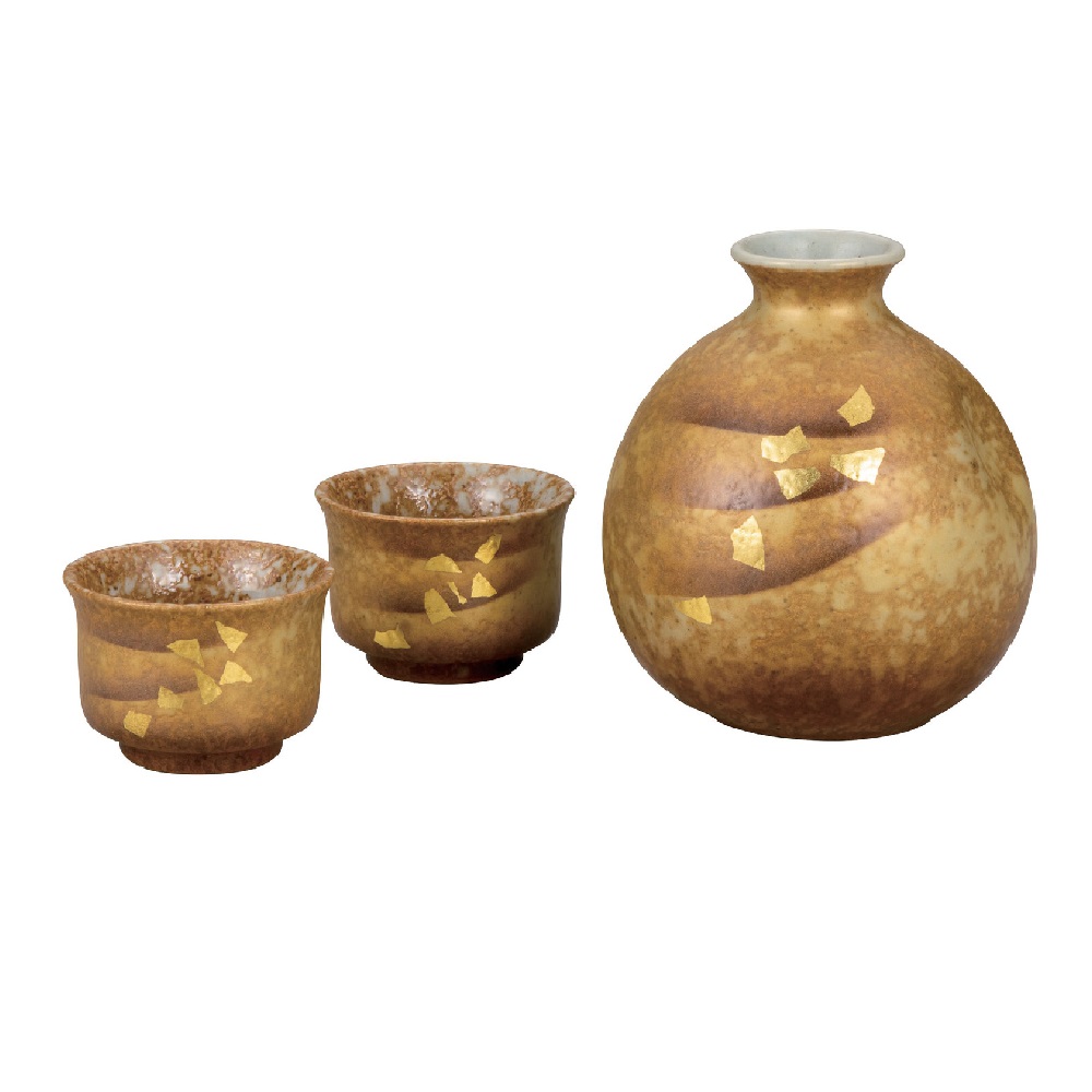 日本の伝統工芸品【九谷焼】晩酌揃 金箔彩（徳利1本･盃2個入）｜虹八-Kohya-